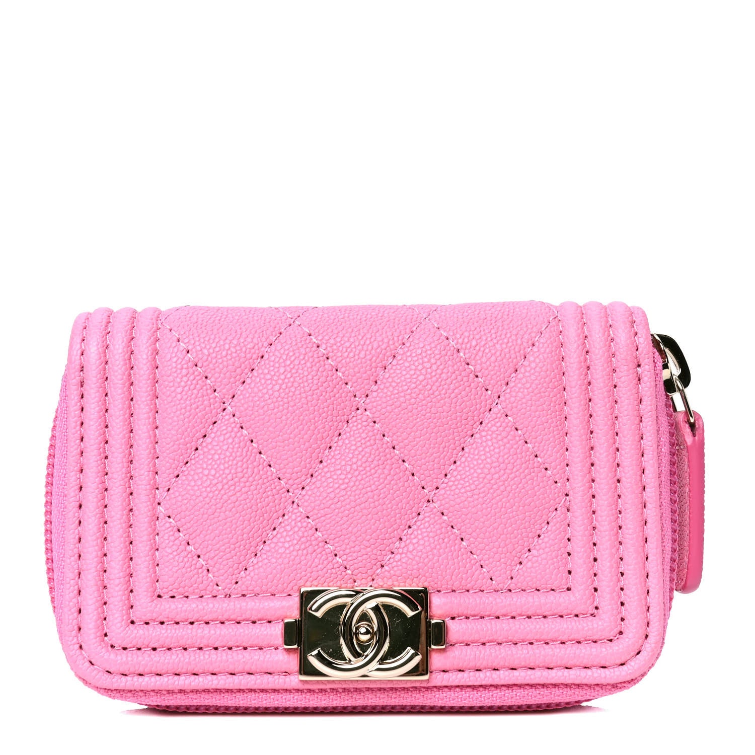 Chanel Caviar Quilted Boy Zip Around Coin Purse Wallet Pink 1 of 4