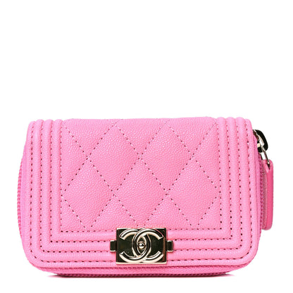 Chanel Caviar Quilted Boy Zip Around Coin Purse Wallet Pink 1 of 4