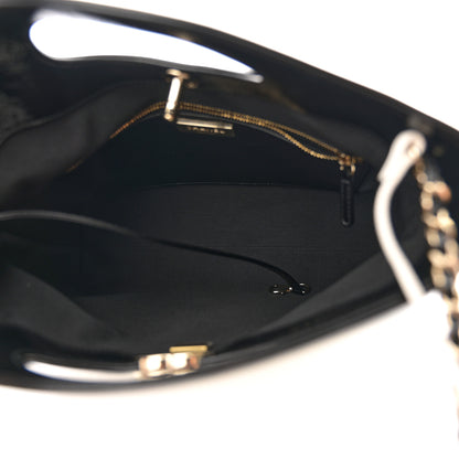 Chanel Shiny Crumpled Calfskin Quilted Small 31 Shopping Bag White Black 5 of 11