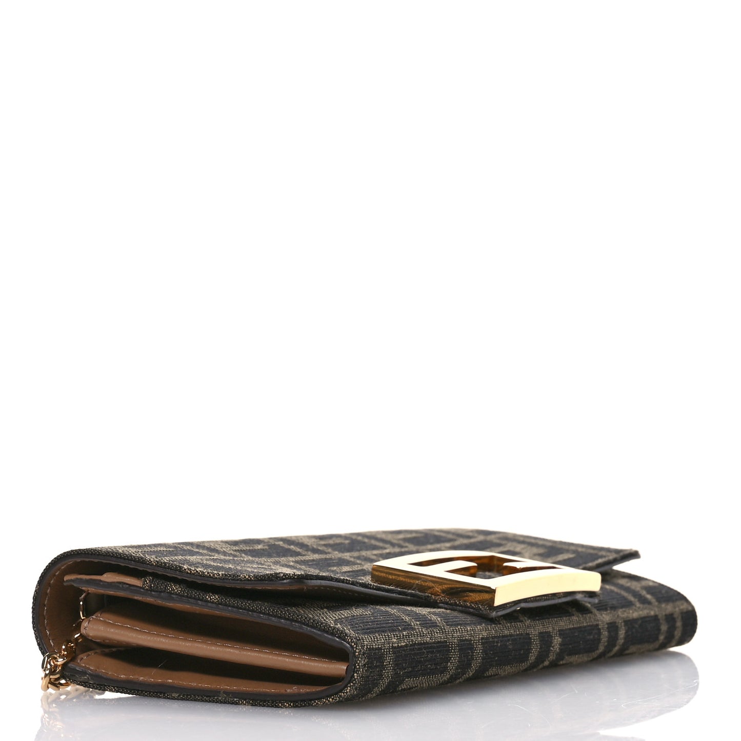 Fabric Jacquard FF 1974 Continental Wallet On Chain Tobacco Moro