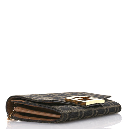 Fendi Fabric Jacquard FF 1974 Continental Wallet On Chain Tobacco Moro 3 of 10