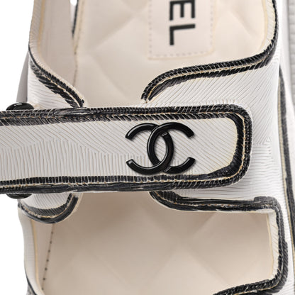 Chanel Printed Calfskin Velcro Dad Sandals 41 White Black 9 of 10