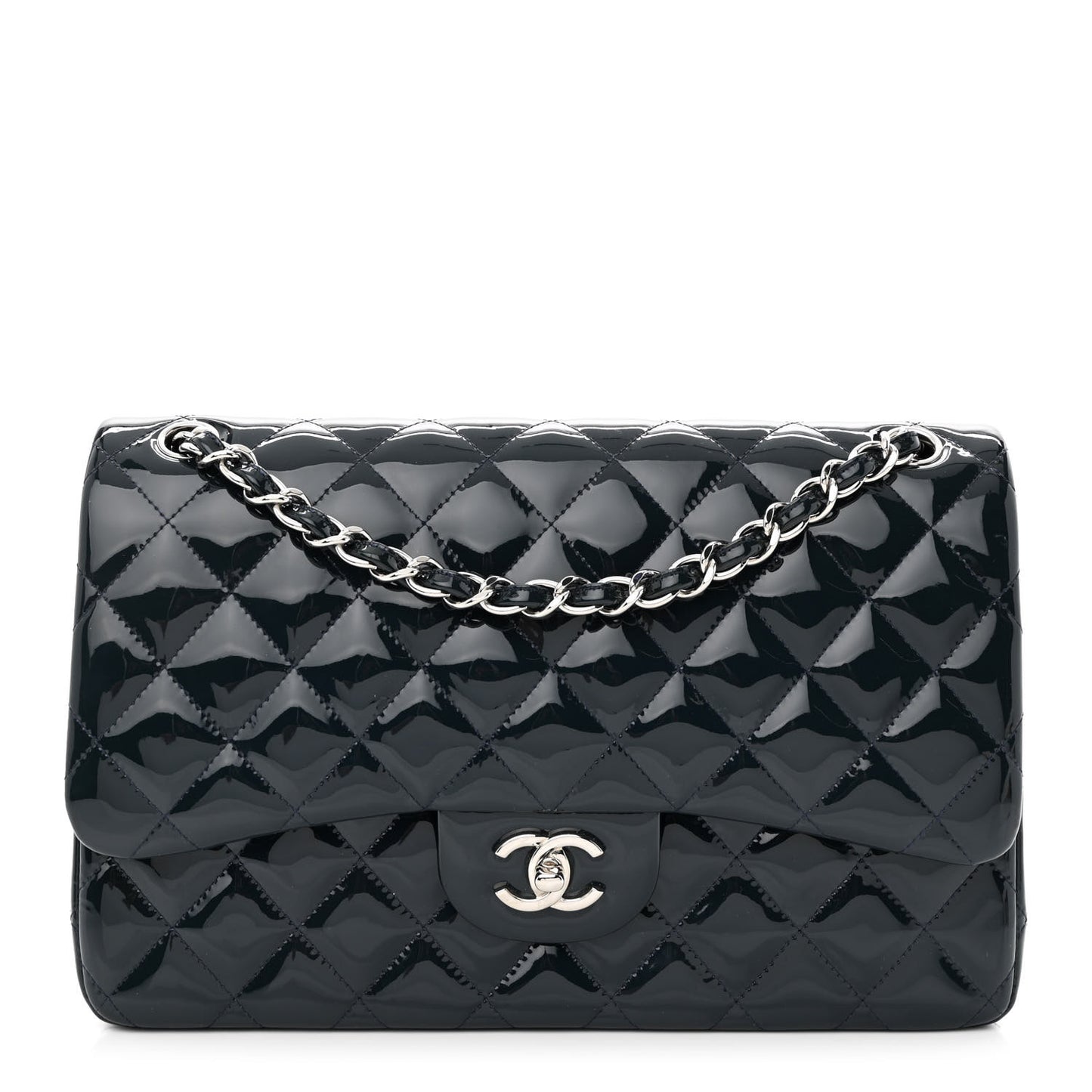 Patent Quilted Jumbo Double Flap Navy
