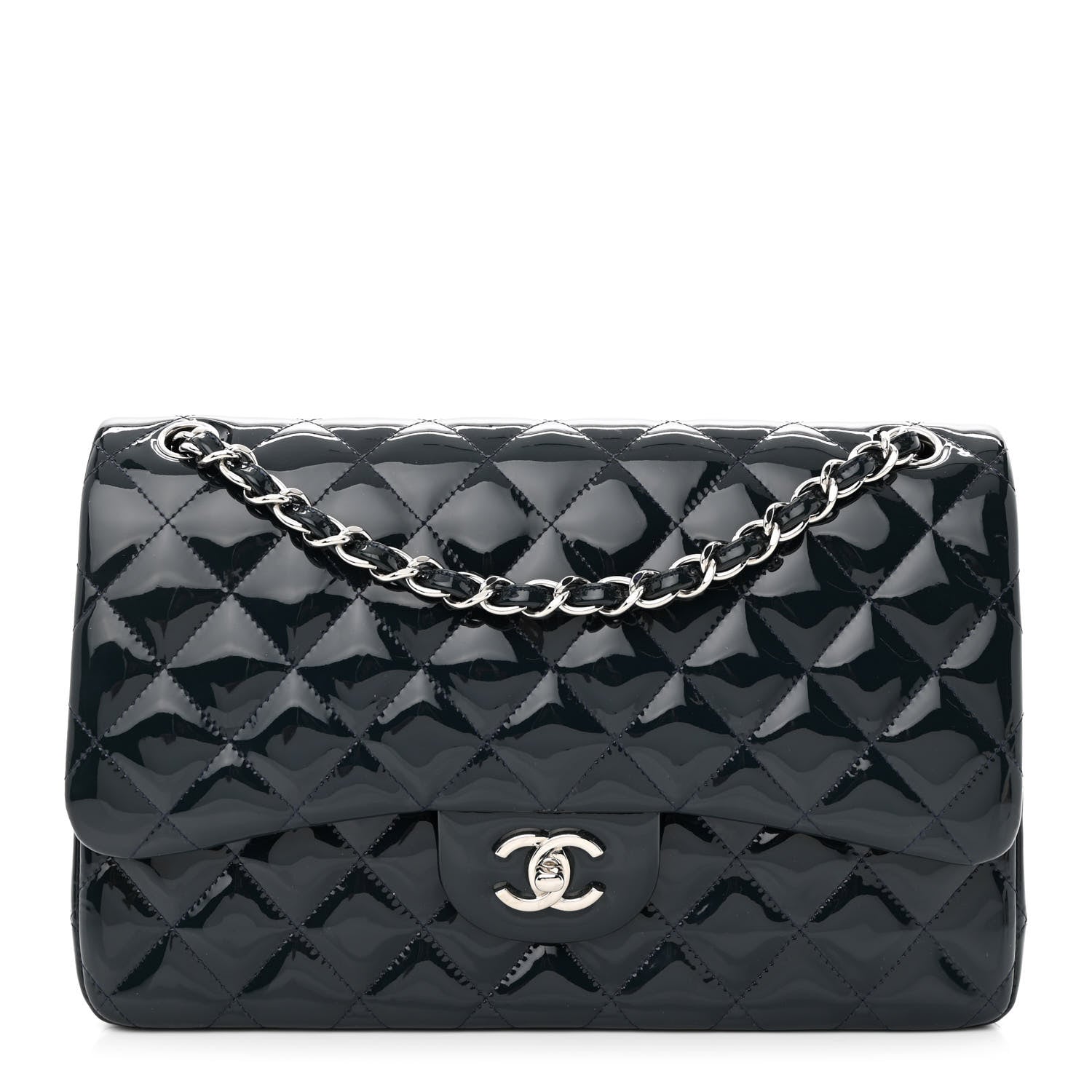 Chanel Patent Quilted Jumbo Double Flap Navy 1 of 12