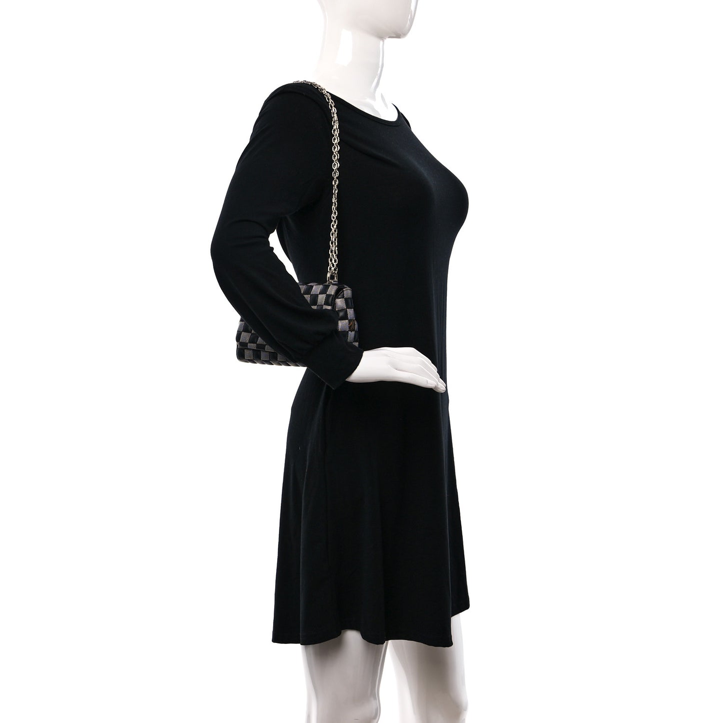 Calfskin Damier Twist Shoulder Bag BB Black White