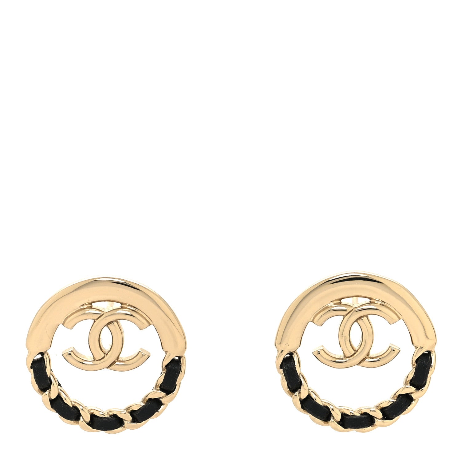 Chanel Lambskin Chain CC Round Earrings Gold Black 1 of 4