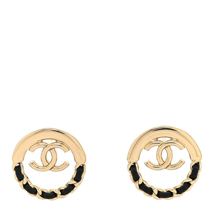 Chanel Lambskin Chain CC Round Earrings Gold Black 1 of 4