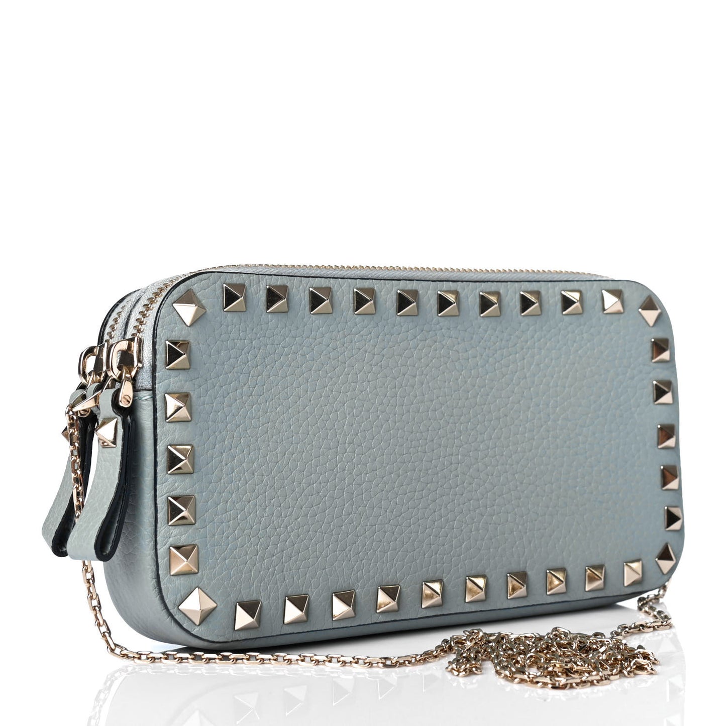Pebbled Calfskin Rockstud Double Zip Camera Crossbody Bag Nube