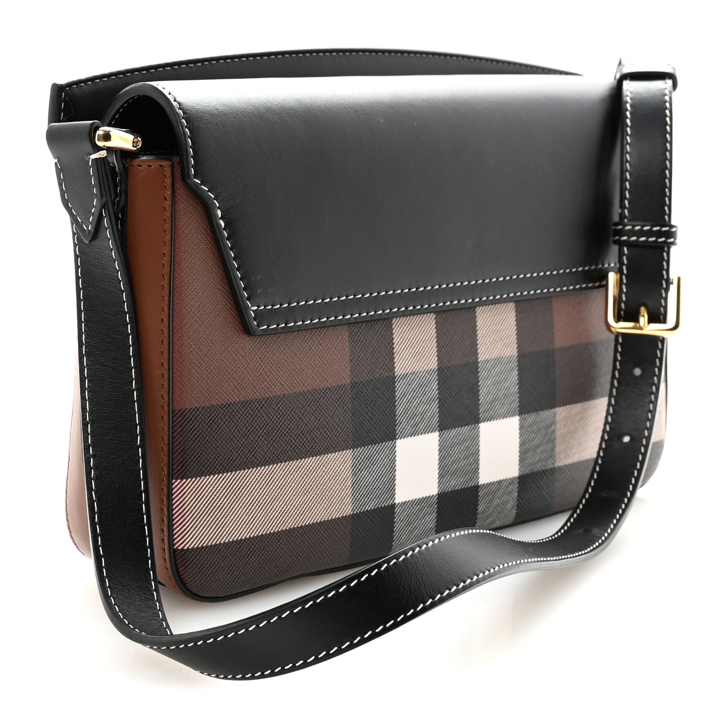 E-Canvas Check Calfskin Catherine Shoulder Bag Dark Birch Brown