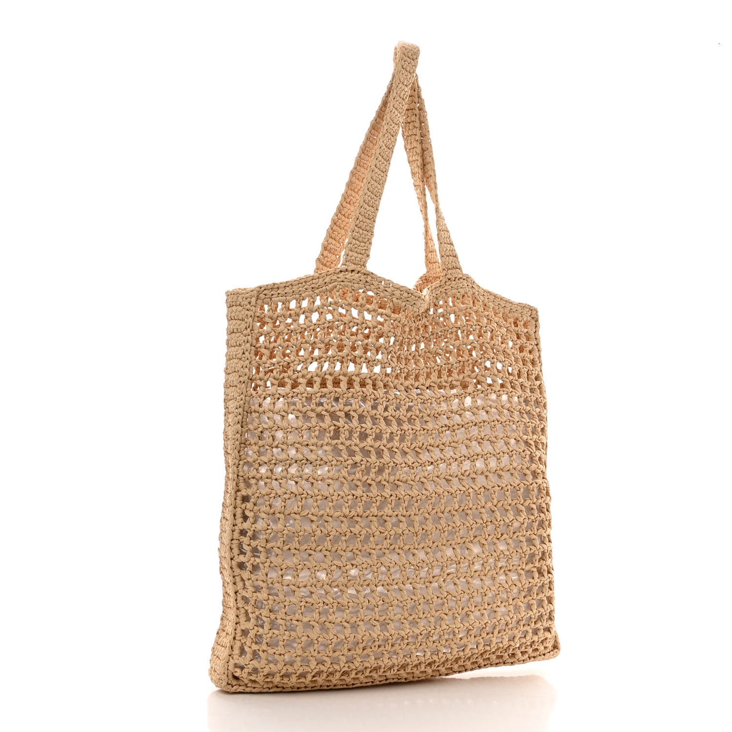 Yarn Raffia Effect Crochet Logo Embroidered Tote Bag Naturale