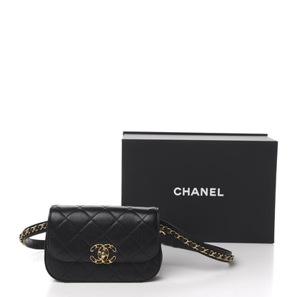 Chanel Lambskin Quilted Chain Infinity Waist Belt Bag Black 10 of 10