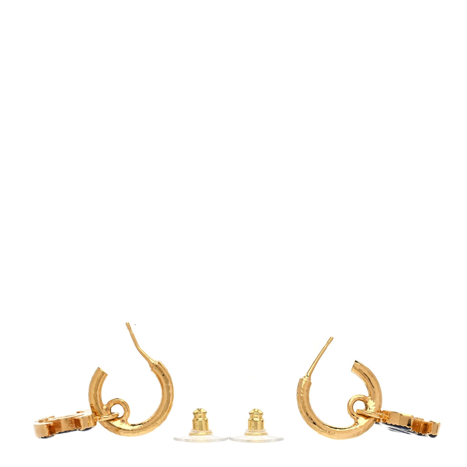 Chanel Metal Enamel CC Denim Drop Earrings Gold Blue 3 of 4