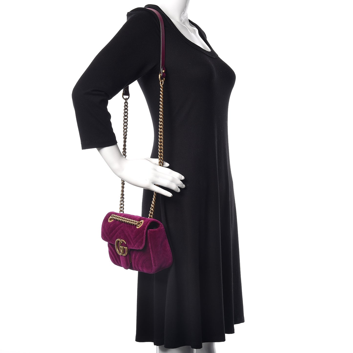 Velvet Matelasse Mini GG Marmont Shoulder Bag Fuchsia Violet Cyclamen