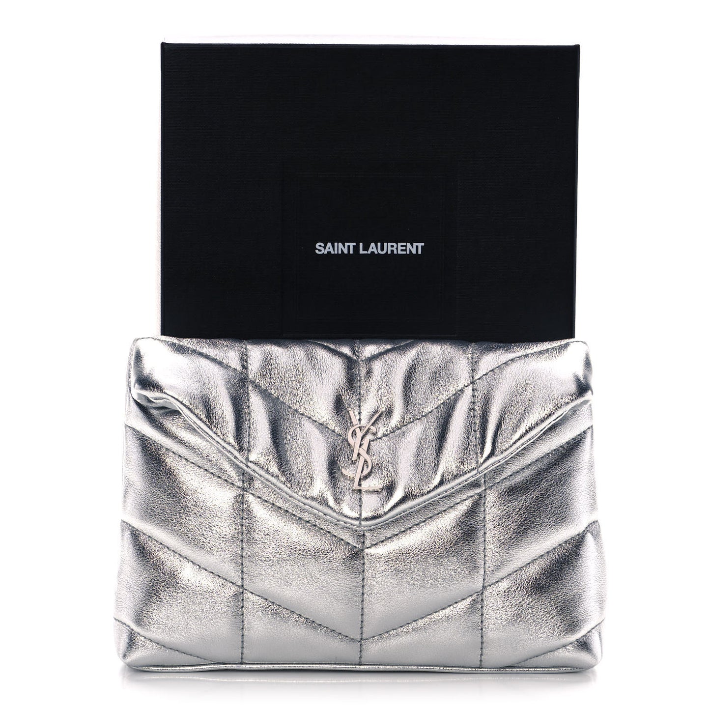 Metallic Lambskin Monogram Loulou Puffer Pouch Clutch Silver