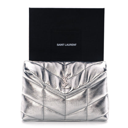 Saint Laurent Metallic Lambskin Monogram Loulou Puffer Pouch Clutch Silver 10 of 10