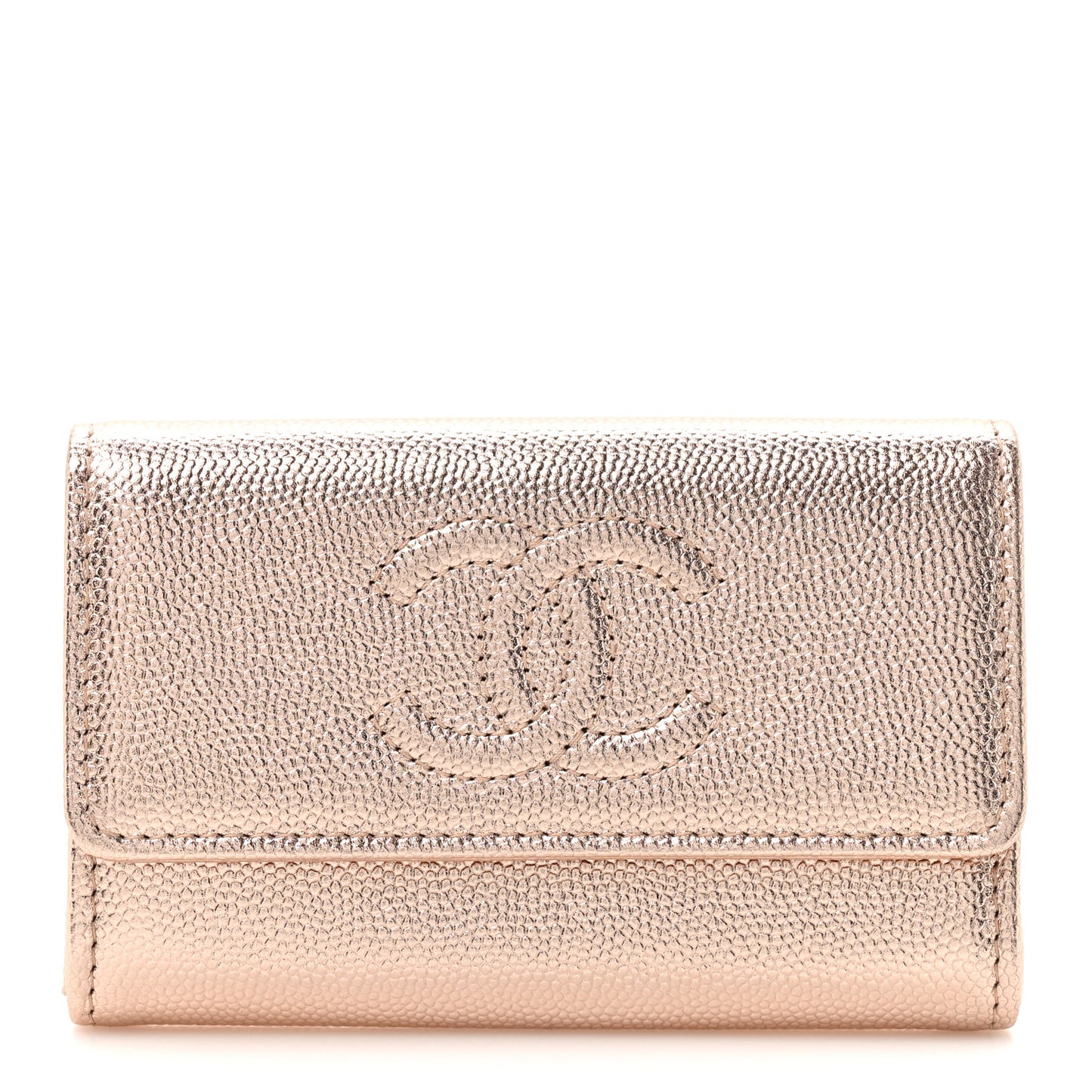 Metallic Caviar Quilted CC Flap Card Holder Copper