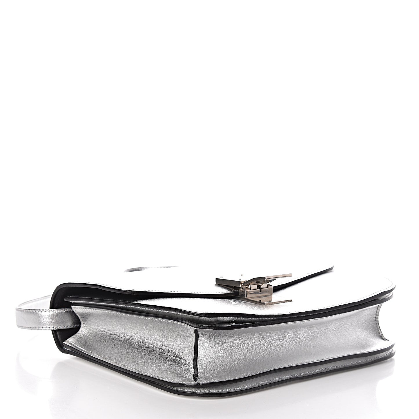 Laminated Lambskin Medium Classic Box Flap Bag Silver
