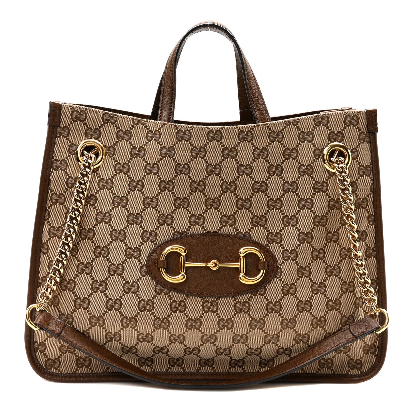 Monogram Calfskin Medium Horsebit 1955 Tote Bag Beige Brown Sugar