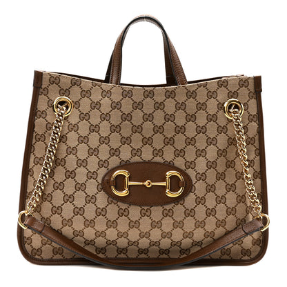 Gucci Monogram Calfskin Medium Horsebit 1955 Tote Bag Beige Brown Sugar 1 of 10