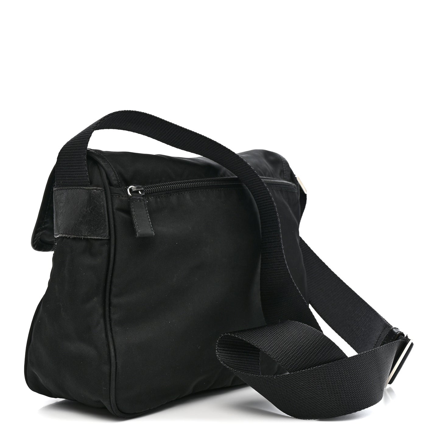 Nylon Vela Saffiano Single Buckle Messenger Shoulder Bag Black