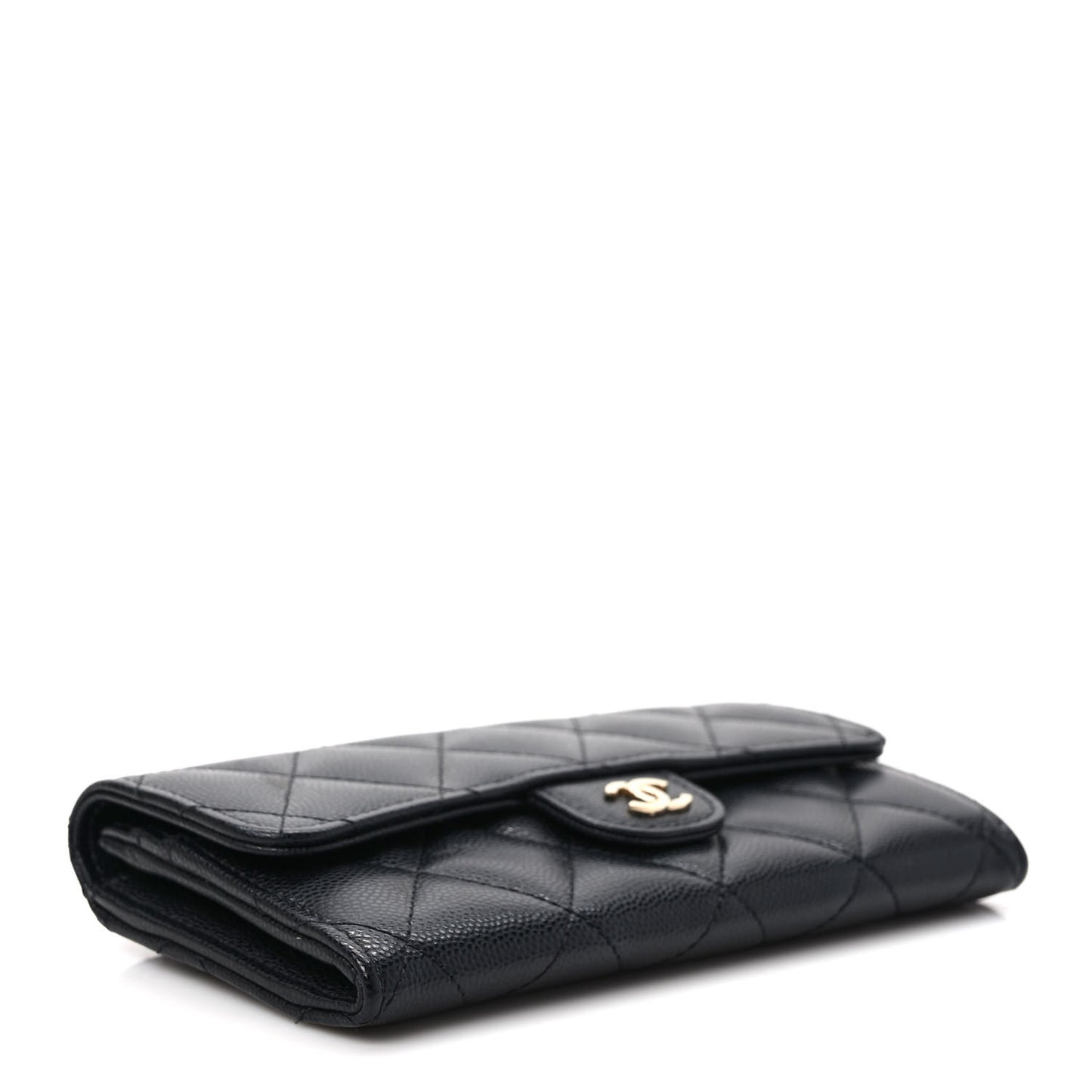 Caviar Quilted Medium Gusset Flap Wallet Black
