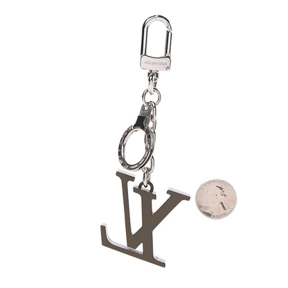Louis Vuitton Metal Palladiium Finish Lacquer LV Initiales Bag Charm Key Holder Silver Brown 2 of 3