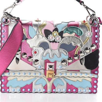 Fendi Metallic Calfskin Wonder Monster Kan I Shoulder Bag Pink Silver 7 of 9