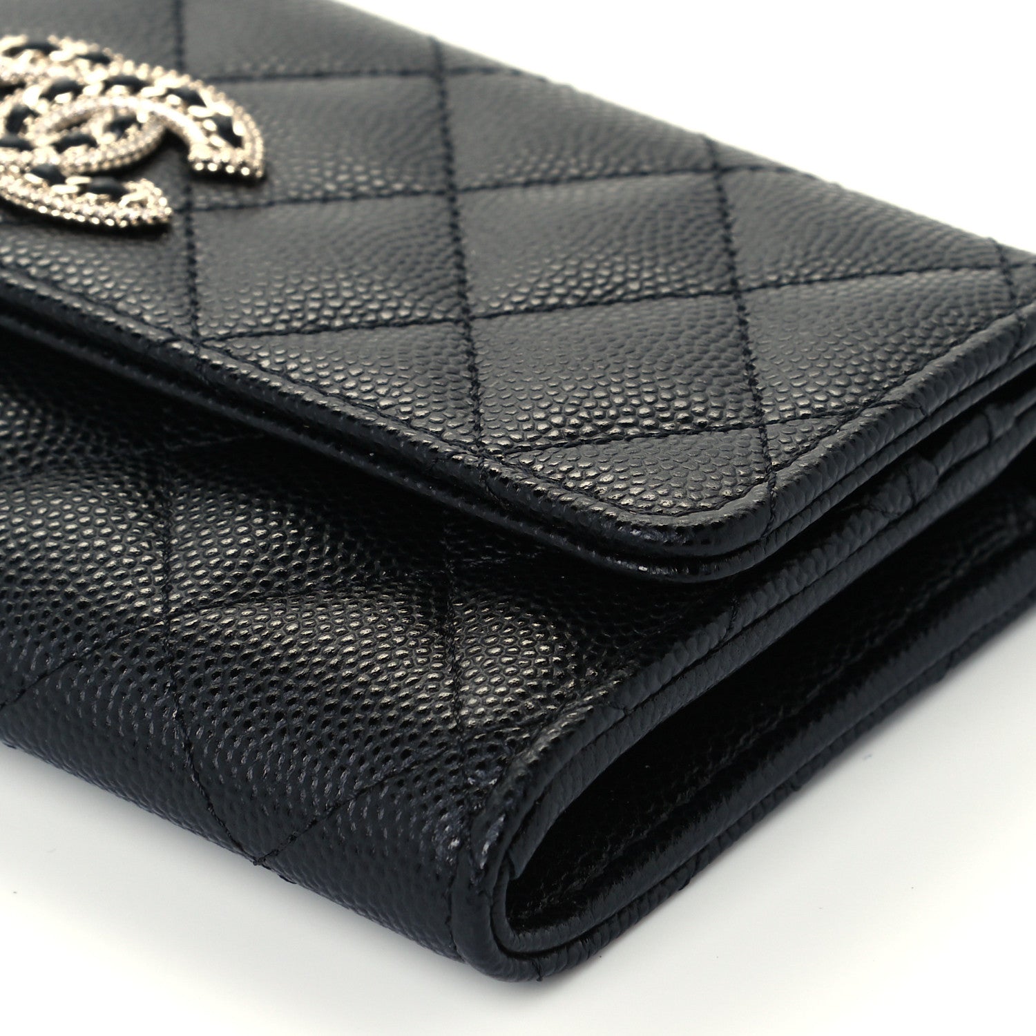 Chanel Caviar Quilted Crystal CC Large Gusset Flap Wallet Black 10 of 10