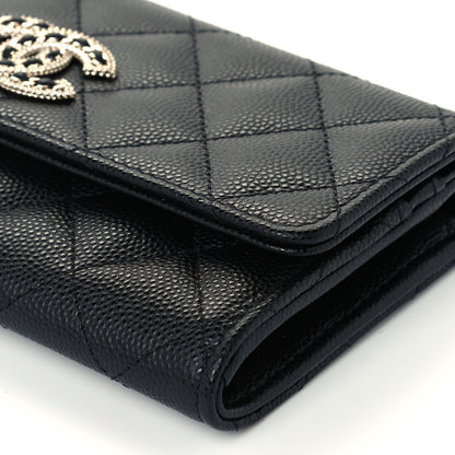 Chanel Caviar Quilted Crystal CC Large Gusset Flap Wallet Black 10 of 10