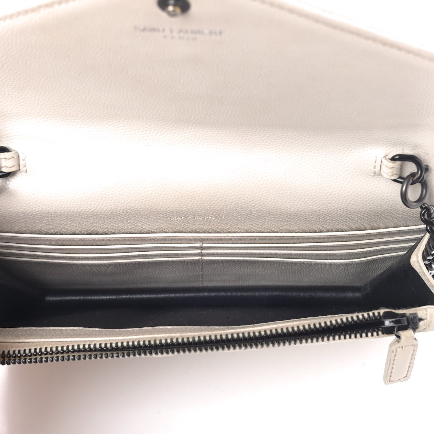 Grain De Poudre Matelasse Chevron Monogram Envelope Chain Wallet White