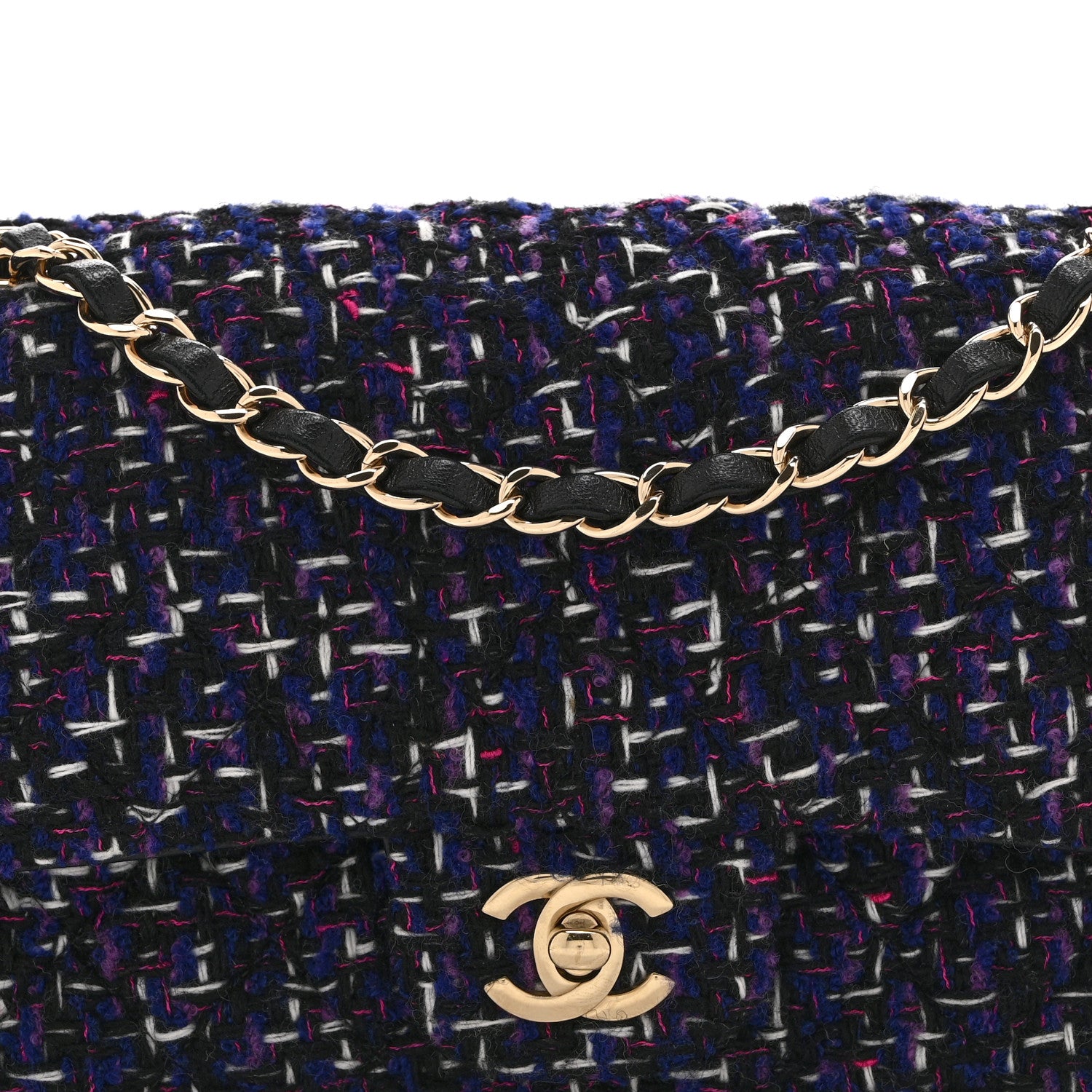 Chanel Tweed Quilted Medium Double Flap Dark Purple 8 of 10