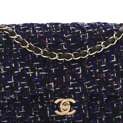 Chanel Tweed Quilted Medium Double Flap Dark Purple 8 of 10
