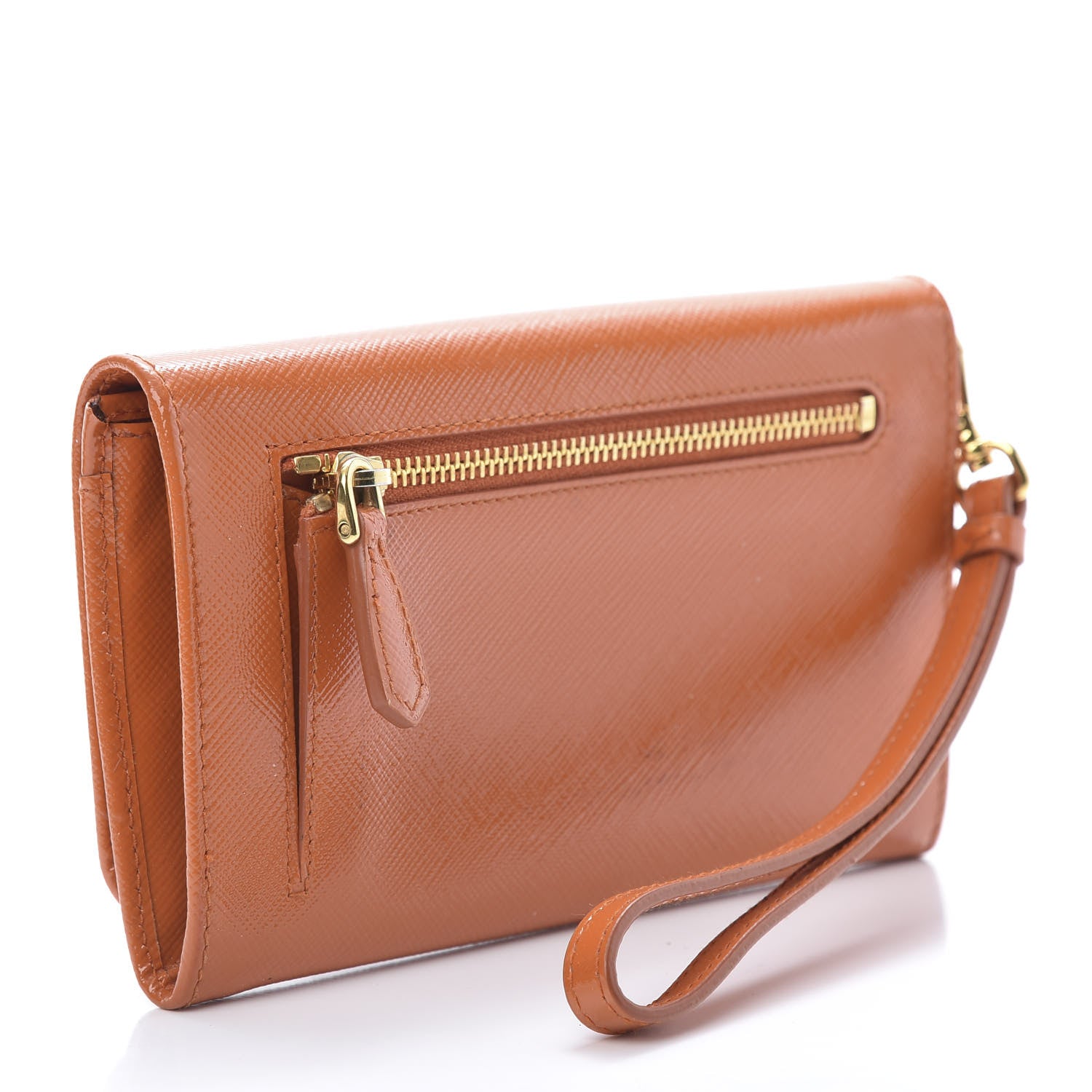 Prada Saffiano Metal Wristlet Wallet Orange 3 of 12