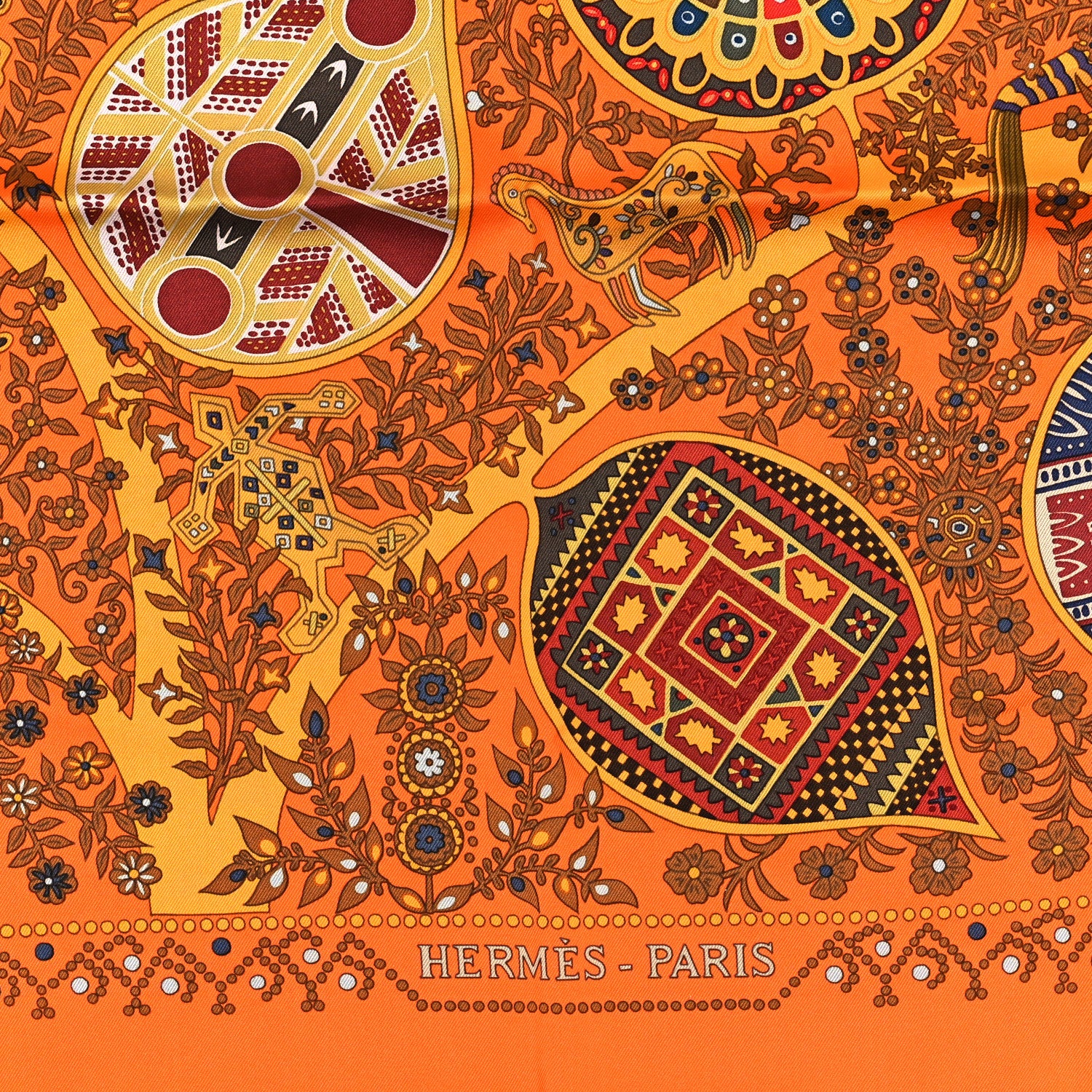 Hermes Silk L'Arbre De Vie Scarf 90 Orange 2 of 3