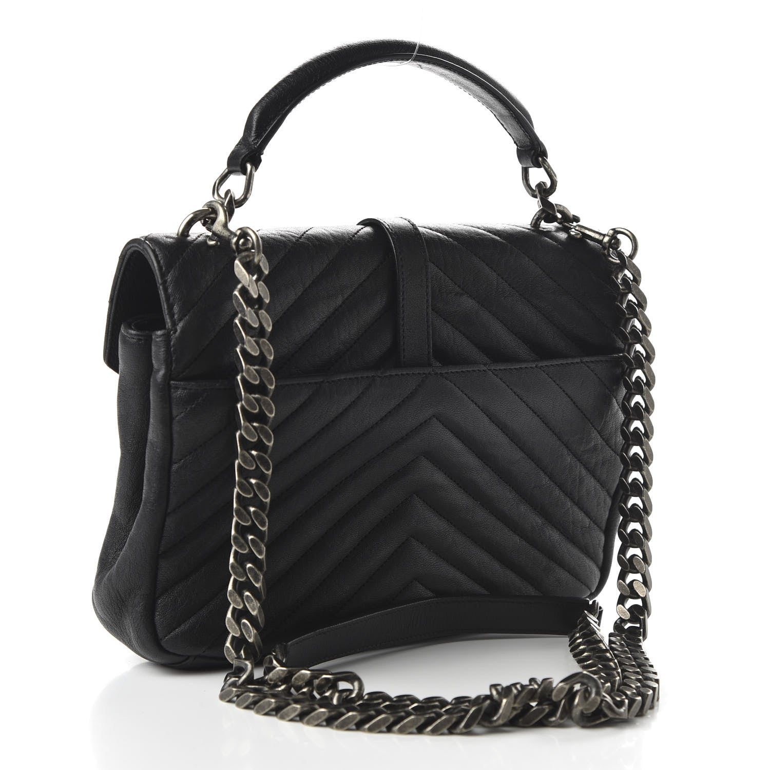 Saint Laurent Sheepskin Matelasse Chevron Monogram Medium College Bag Black 3 of 9