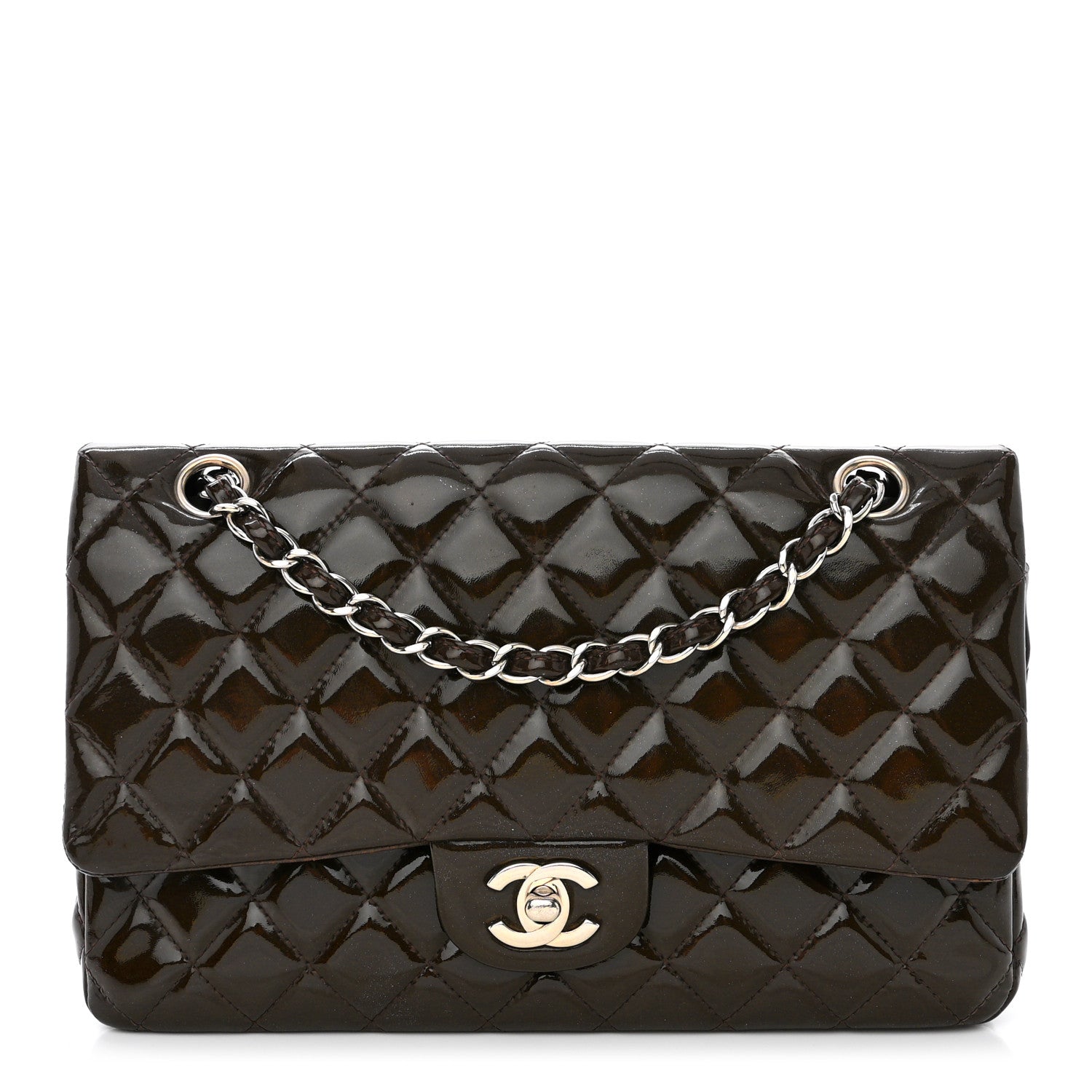 Chanel Patent Quilted Medium Double Flap Brown 1 of 16