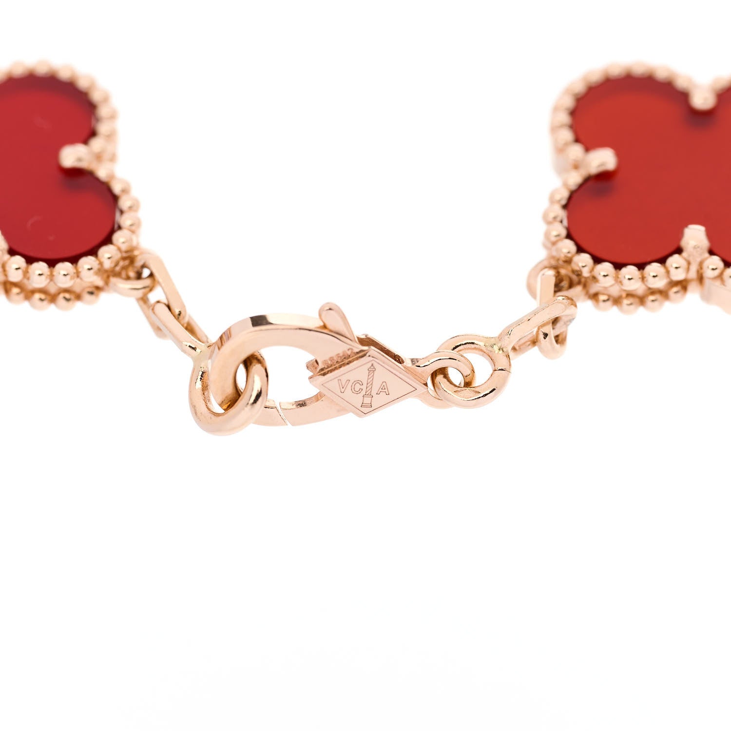 Van Cleef & Arpels 18K Rose Gold Carnelian 5 Motifs Guilloche Vintage Alhambra Bracelet 6 of 6