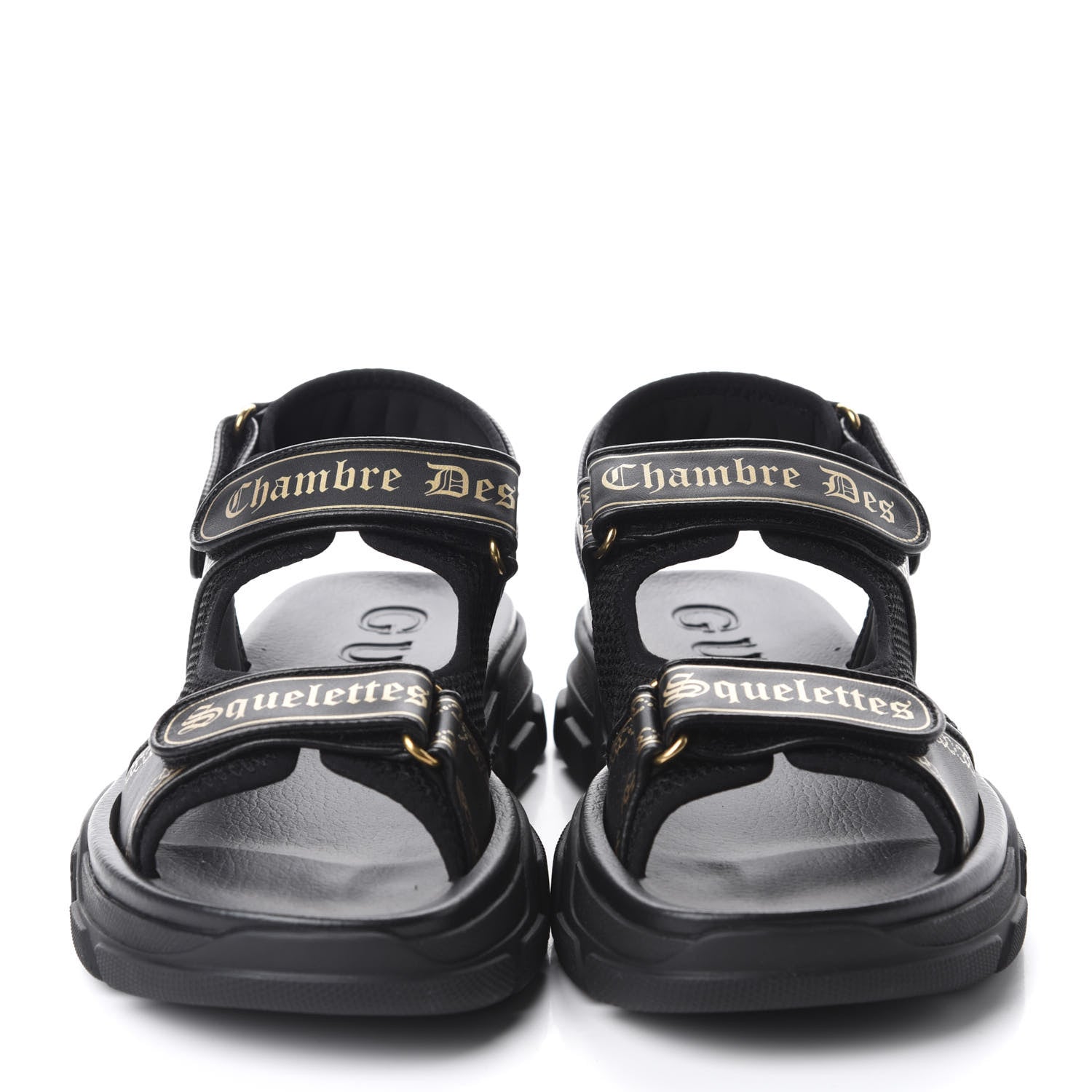 Gucci Nappa Mesh Chambre des Squelettes Mens Aguru Sandals 9 Black Gold 2 of 9