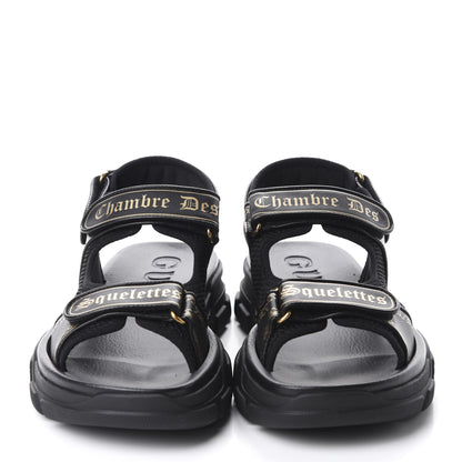 Gucci Nappa Mesh Chambre des Squelettes Mens Aguru Sandals 9 Black Gold 2 of 9