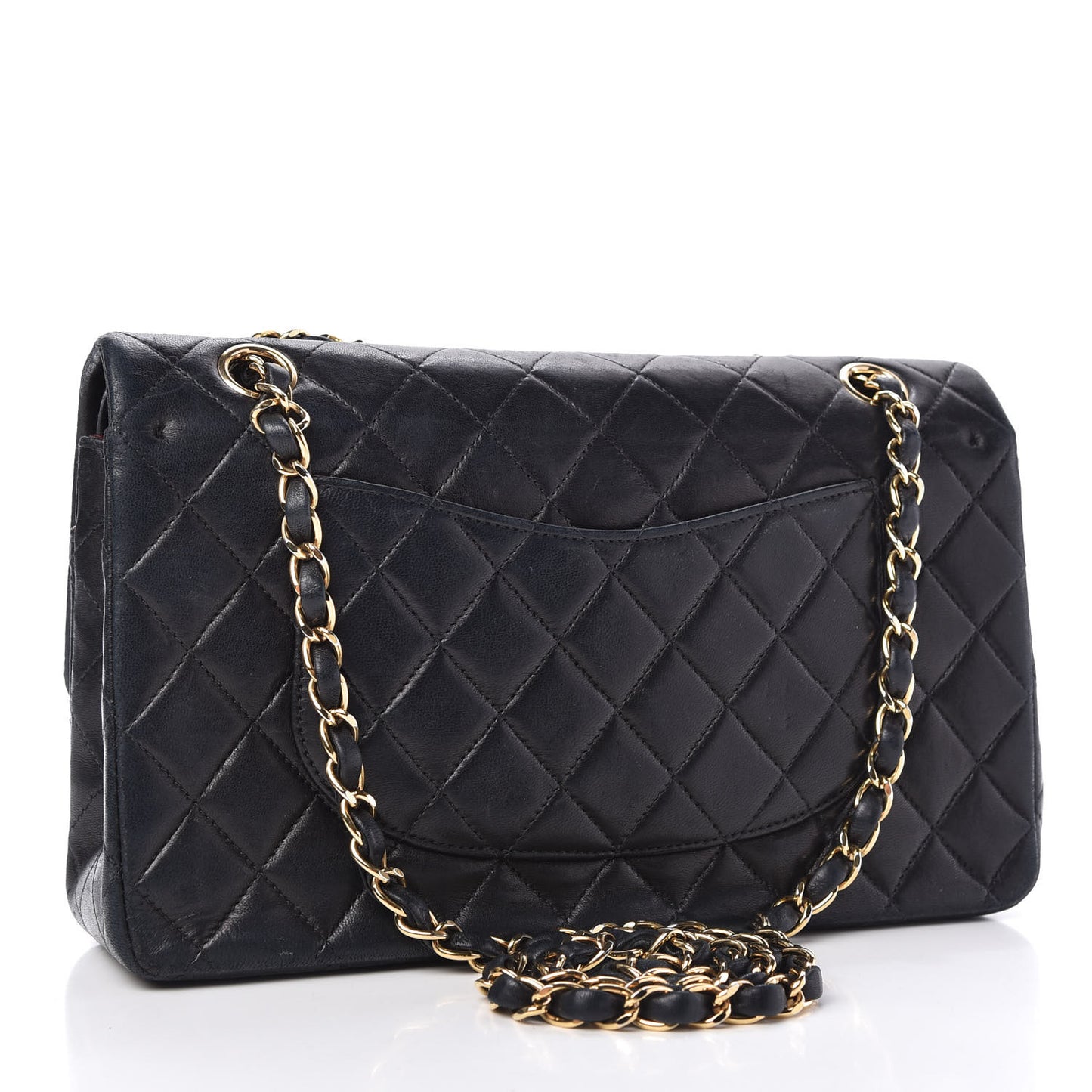 Lambskin Quilted Medium Double Flap Navy