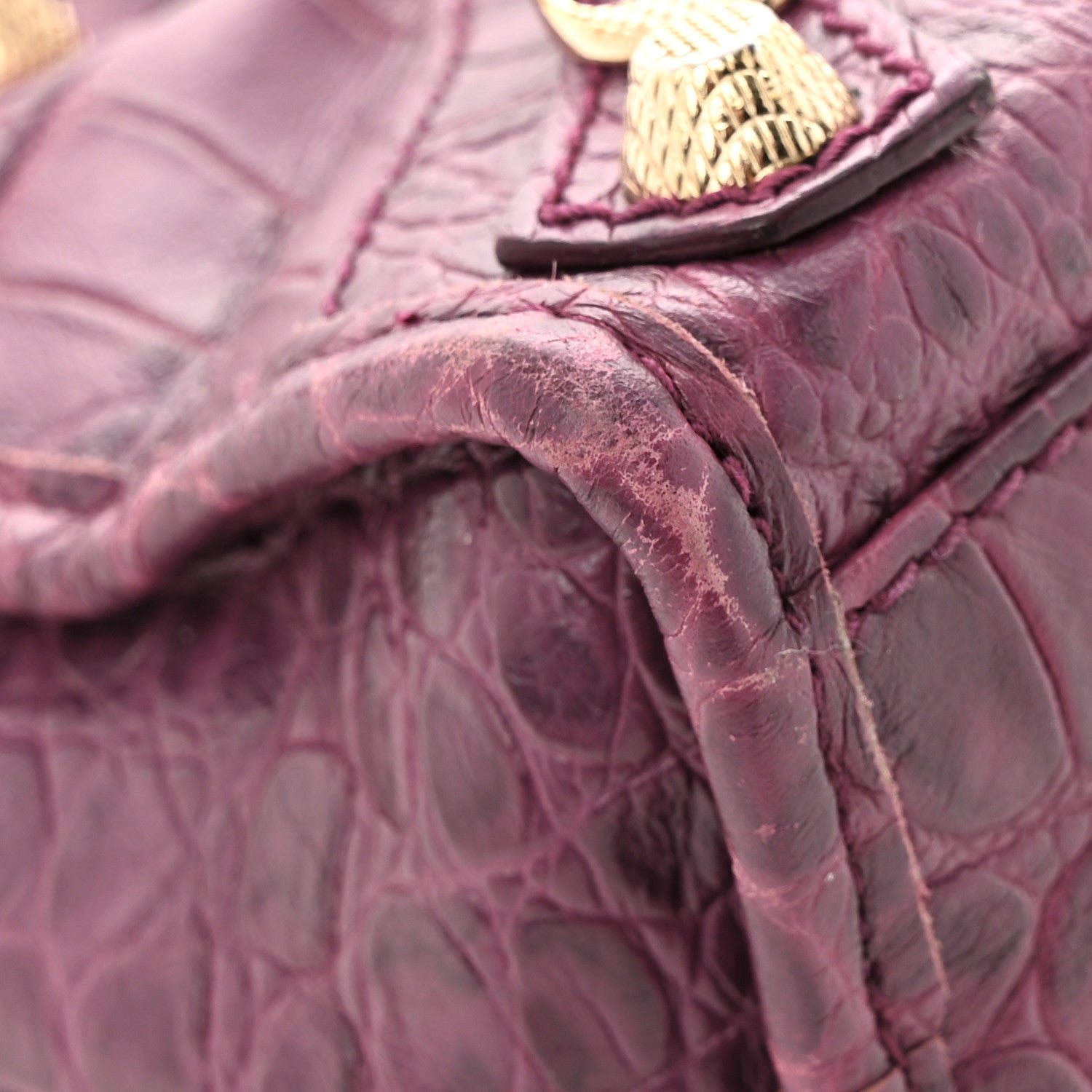 Balenciaga Calfskin Crocodile Embossed Giant 12 Gold Hardware Mini City Violet Prune 11 of 15
