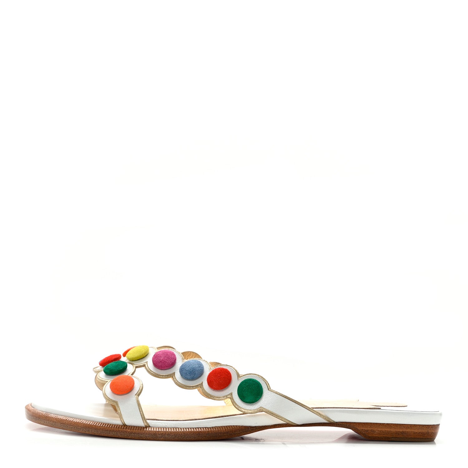 Christian Louboutin Kid Suede Smarta Flat Sandals 37.5 White Multicolor 1 of 14