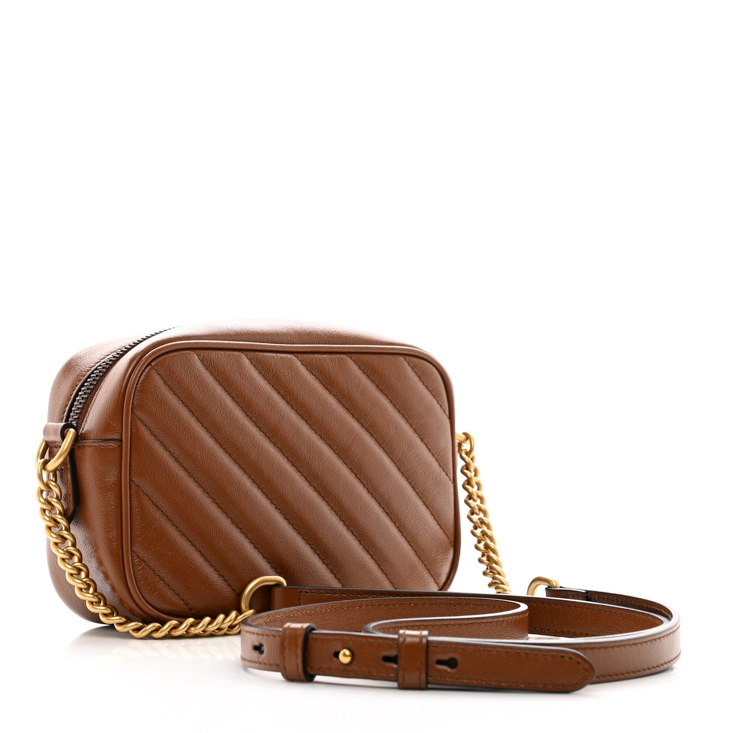Glazed Calfskin Matelasse Diagonal Mini GG Marmont Chain Shoulder Bag Cuir