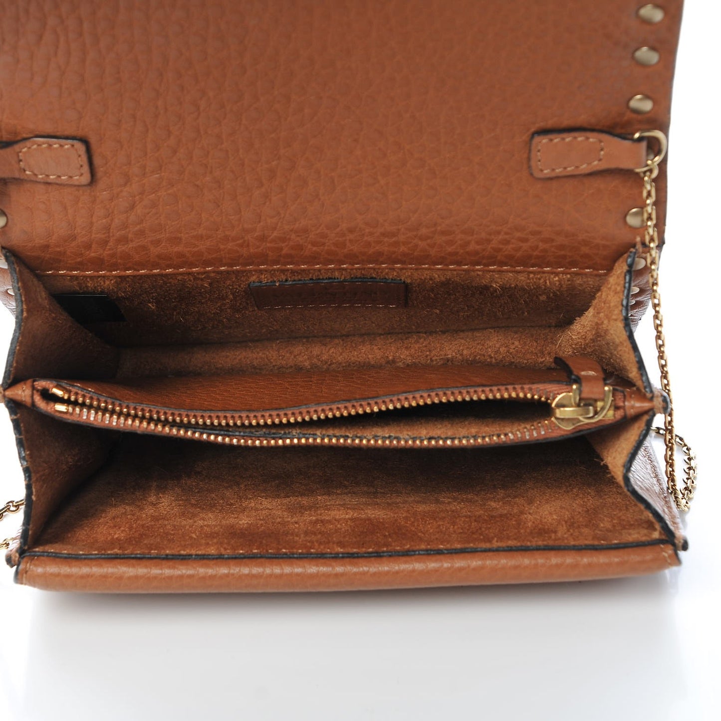Grained Calfskin Rockstud Rolling Wallet on Chain Light Cuir