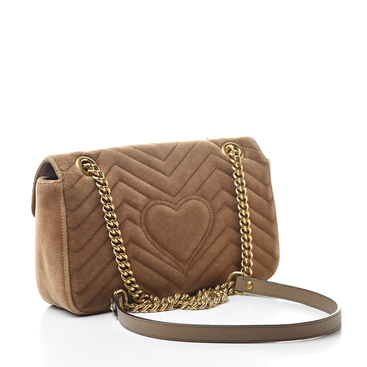 Velvet Matelasse Small GG Marmont Shoulder Bag Taupe