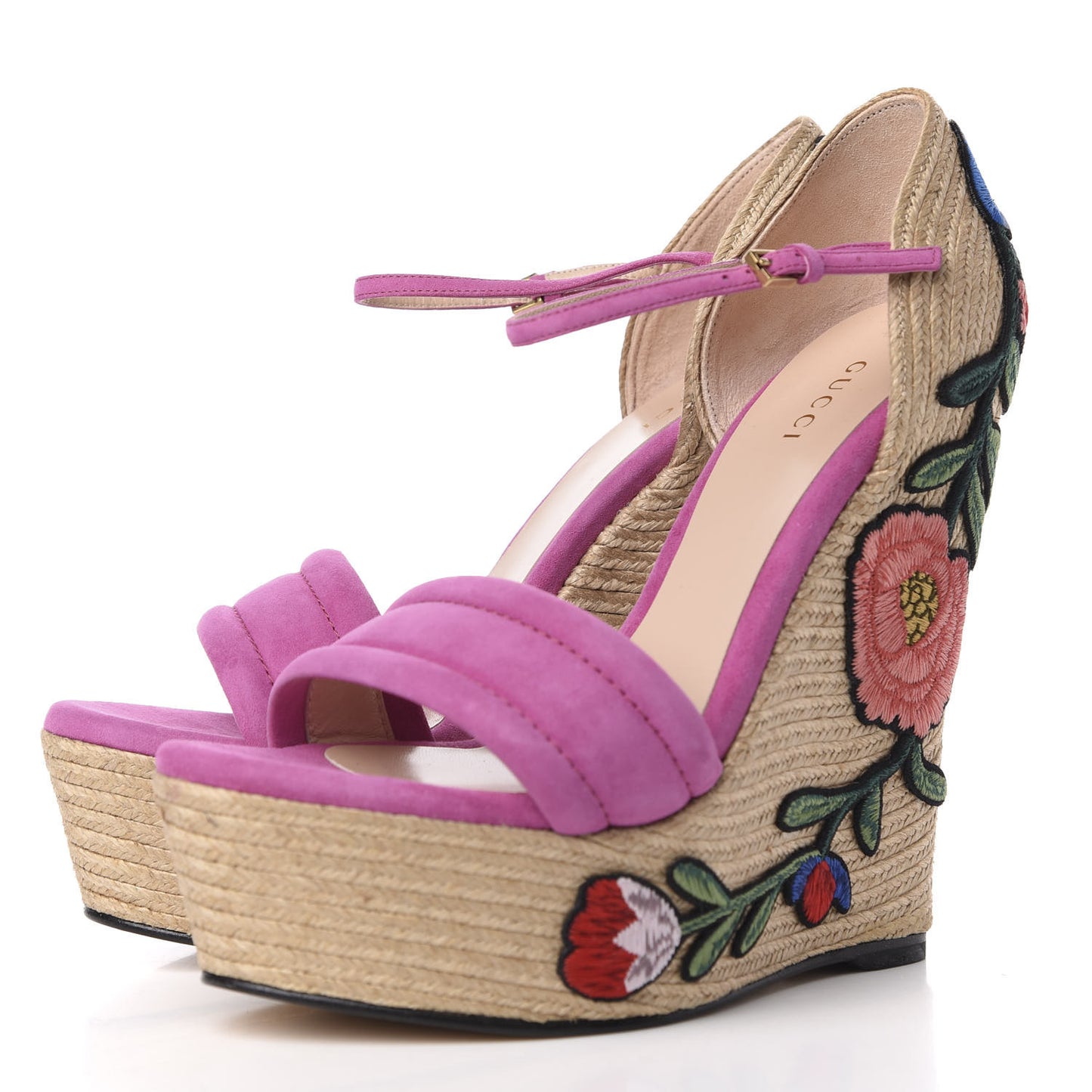 Kid Scamosciato Ophelia Espadrille Platform Wedge Sandals 38 Rododendro
