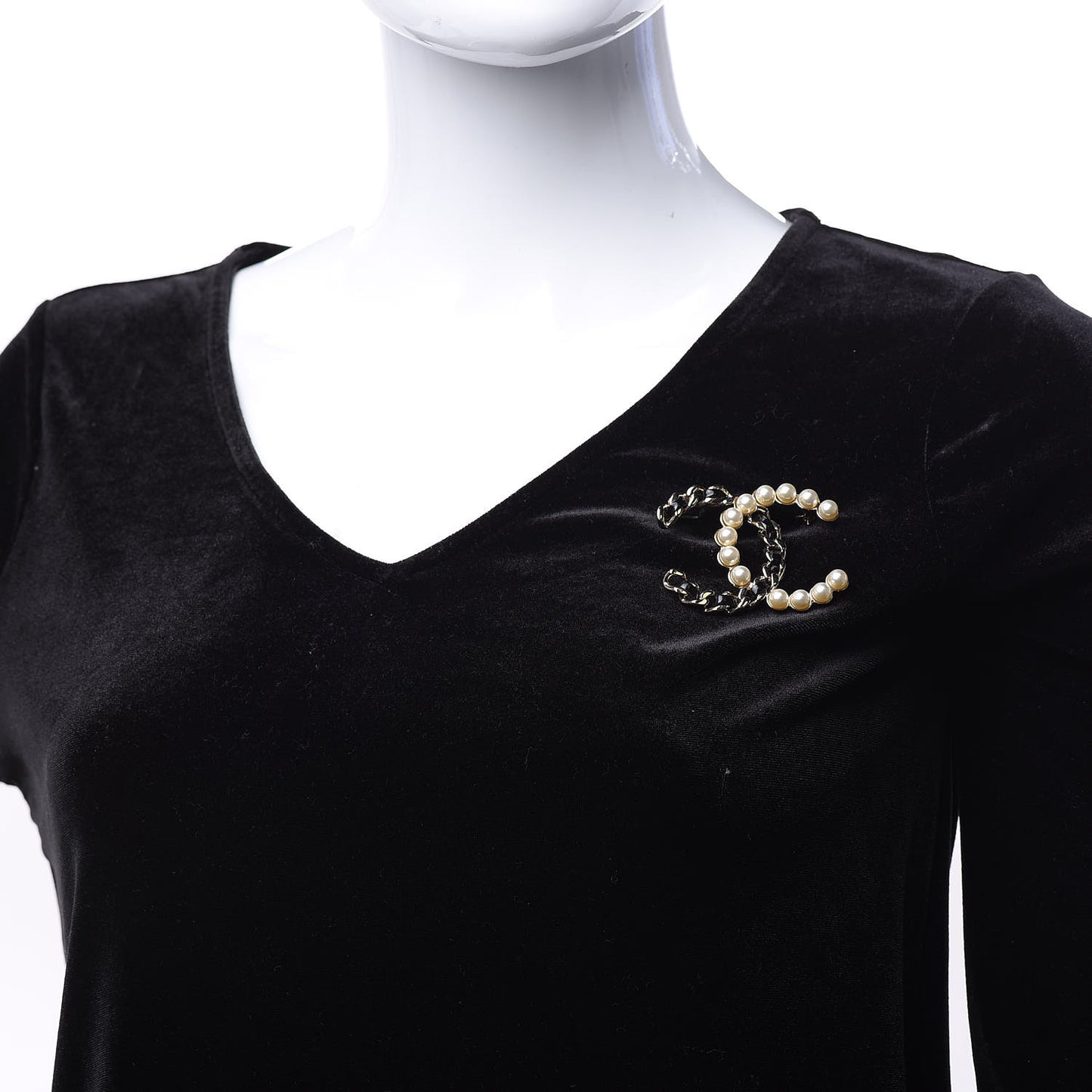Lambskin Pearl CC Chain Brooch Black Gold