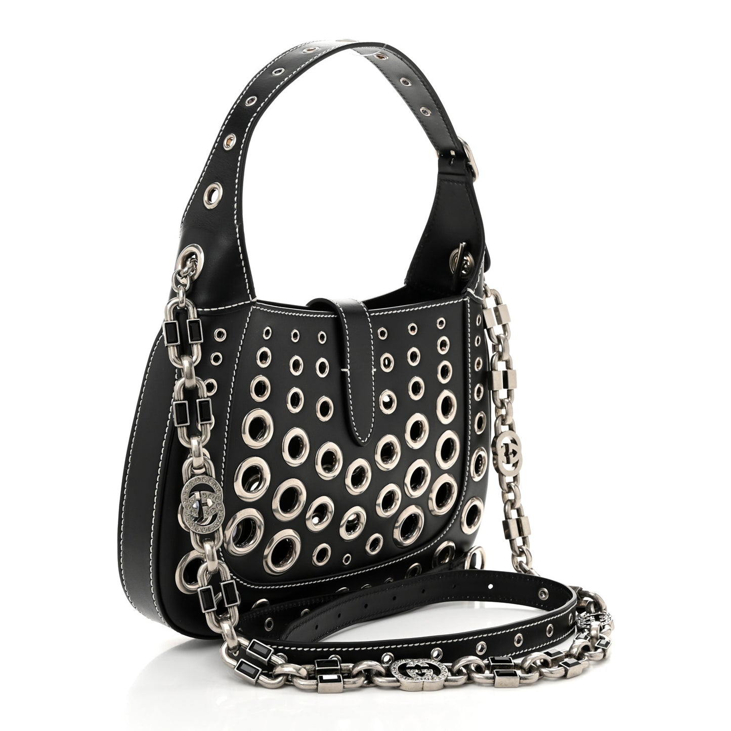 Calfskin Ha Ha Ha Jackie 1961 Eyelet Hobo Black