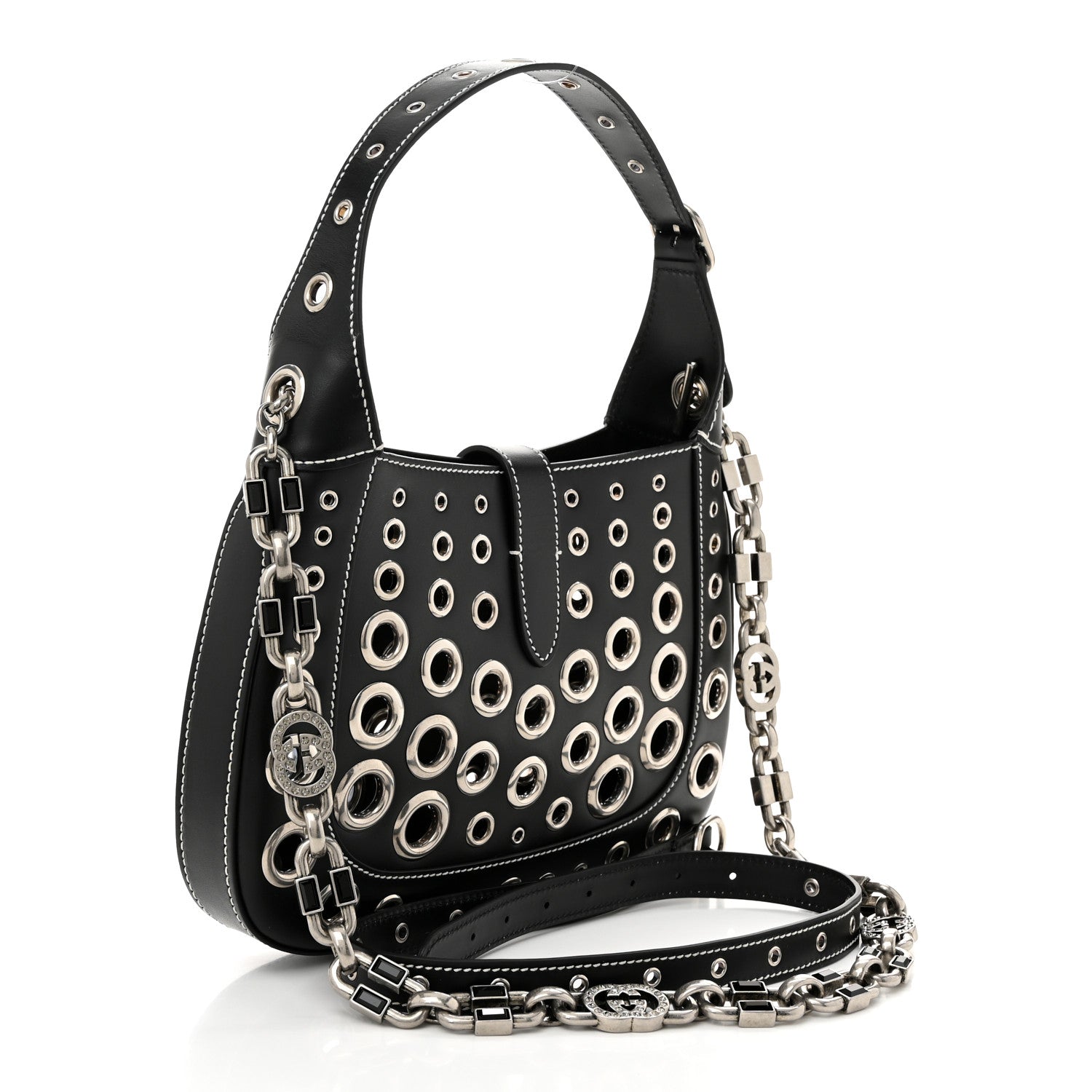 Gucci Calfskin Ha Ha Ha Jackie 1961 Eyelet Hobo Black 3 of 10