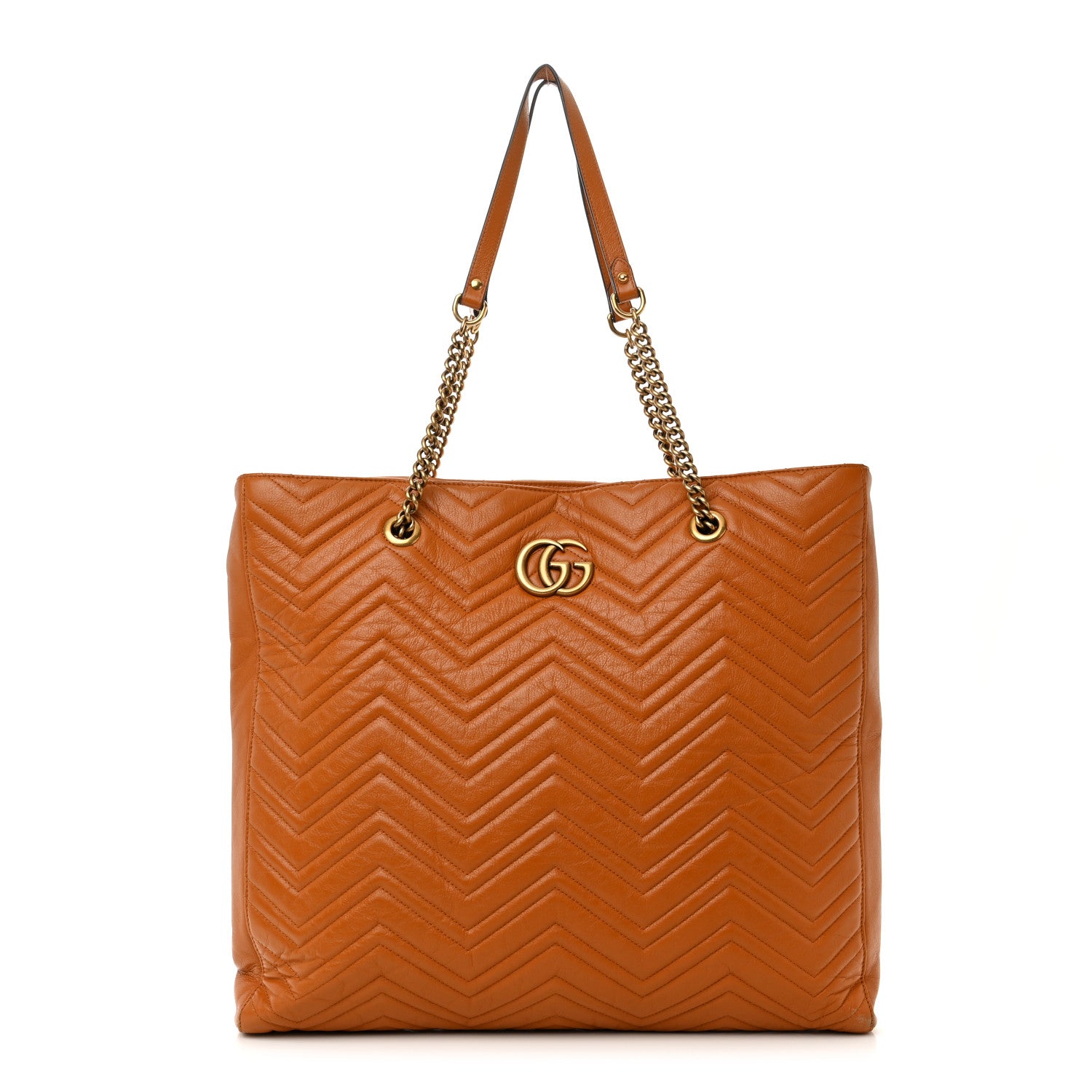 Gucci Azalea Calfskin Matelasse Large GG Marmont Slim Tote Cognac 1 of 13